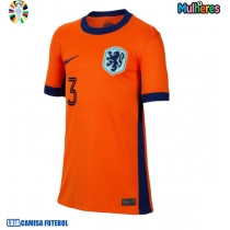 Camisa de Futebol Holanda Matthijs de Ligt #3 Equipamento Principal Mulheres Europeu 2024 Manga Curta
